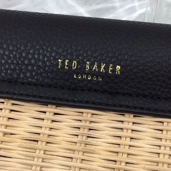 Ted Baker tan and black woven straw rattan crossbody Elava bag NWT